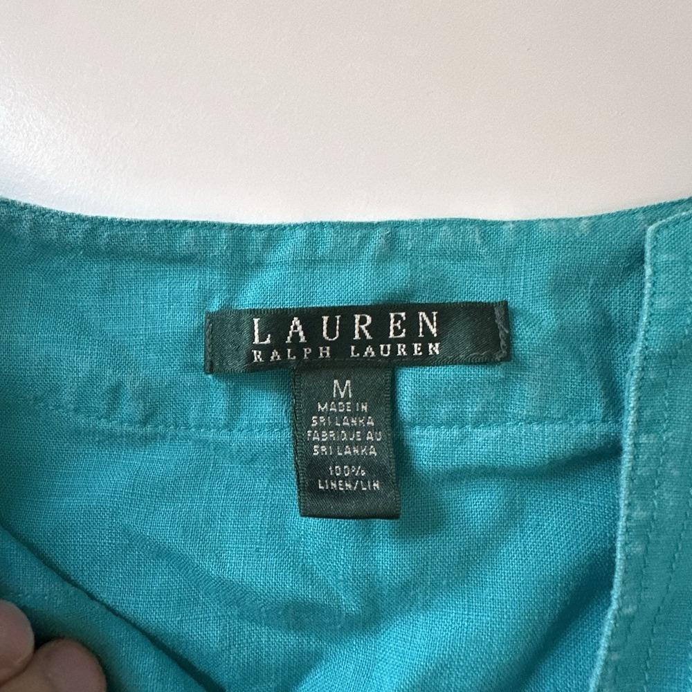 Lauren Ralph Lauren Womens Linen Tunic Top Size M Blue Teal Coastal Nautical - Picture 5 of 10